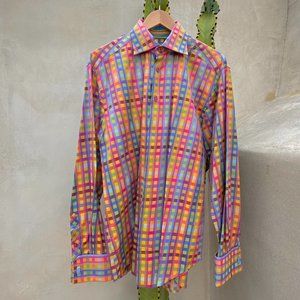 ROBERT GRAHAM "Knowledge Wisdom Truth" 100% Cotton Madras Dress Shirt